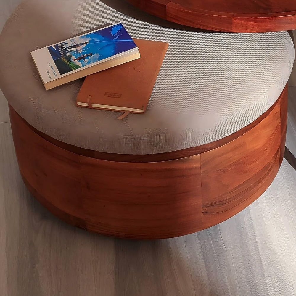 Wooden Table with Metal Stand and Nesting Drum, 27.5X27.5X18