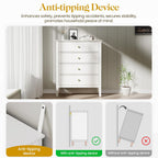RoyalCraft White Fluted 4 Drawer Dresser for Bedroom, Modern Chest of Drawers, Wood Dresser for Storage Clothes, Wooden Storage Cabinet Nightstand for Bedroom, Hallway, Living Room, Entryway
