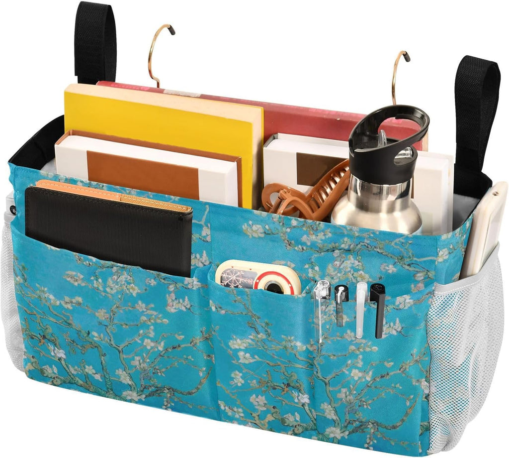 Bedside Caddy for Dorm Bed Bedside Hanging Caddy Bag Iron Frame Storage Organizer Pocket for Bunk Home College Hospital Beds 2 Hooks