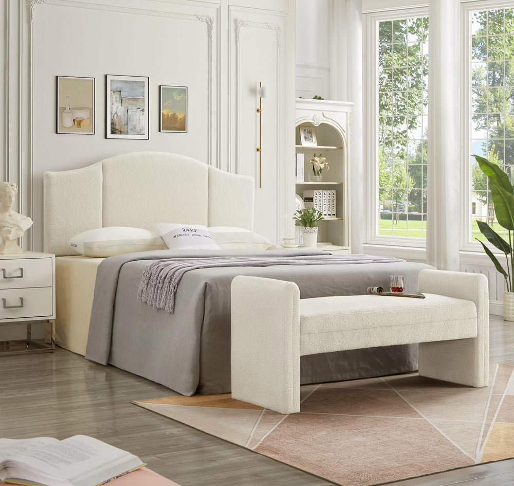 24KF Modern Upholstered Bed Bench Covered with Soft Boucle Teddy Fabric, Love...