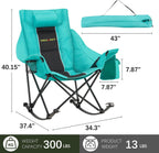 Unisakey Oversized Rocking Camping Chair with Headrest & Cup Holder - 300lbs Capacity, 600D Oxford Fabric, Easy Fold Portable Outdoor Rocker Chair for Camping, Backyard, Beach, Blackgreen