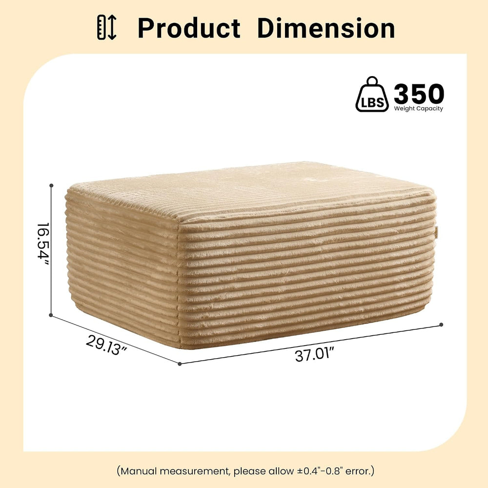 37" Plush Corduroy Ottoman, Upholstered Cloud Ottoman for Couch in A Box...