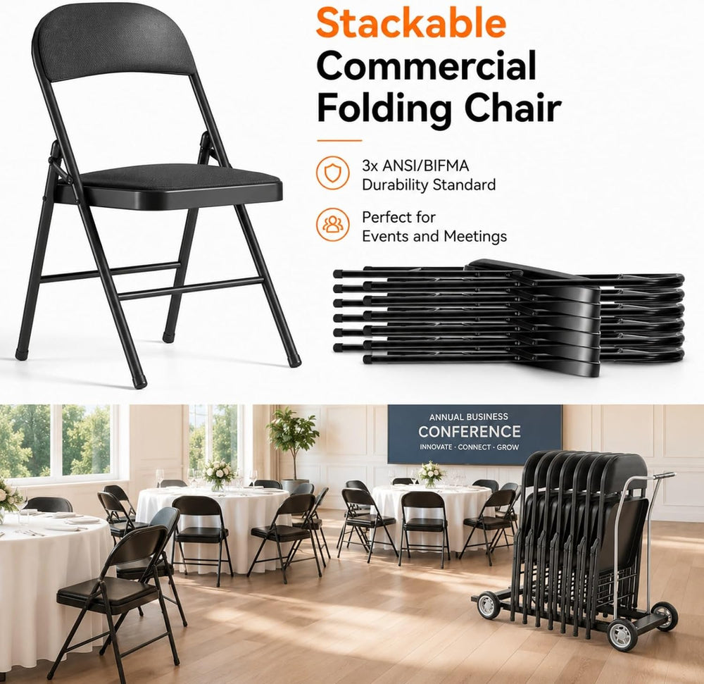 Padded Folding Chairs 10 Pack, 450LBS, Mesh Fabrics Steel Frame, Black