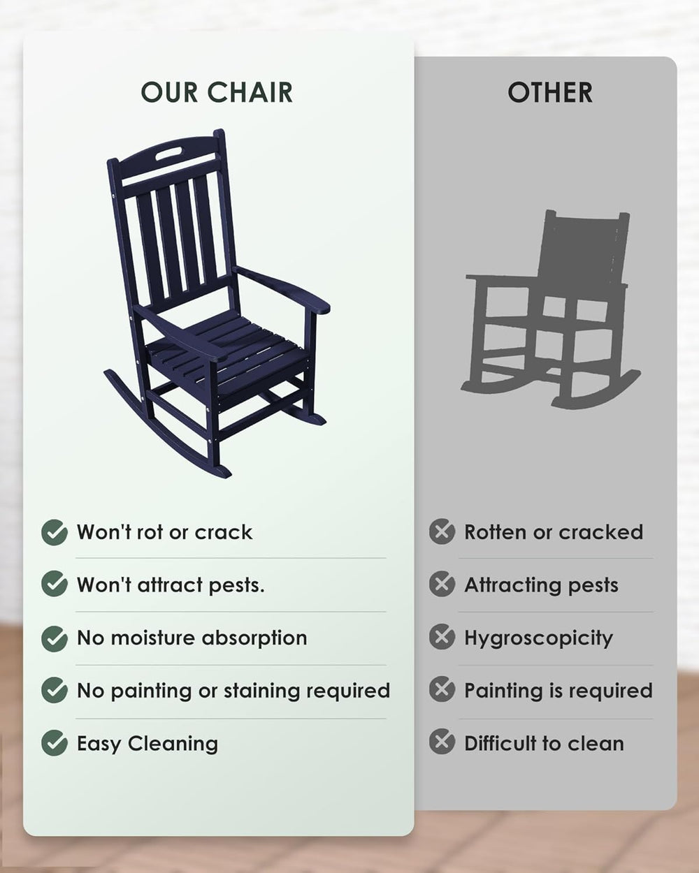 Outdoor Rocking Chair Set of 4, All-Weather Resistant Poly Lumber Rocker Chai...
