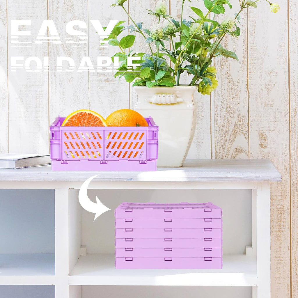 Tixill 2-Pack Mini Foldable Plastic Baskets for Organizing and Storage, Collapsible Storage Crate for Home Kitchen Bedroom Bathroom Office (5.9x3.8x2.2, Purple)