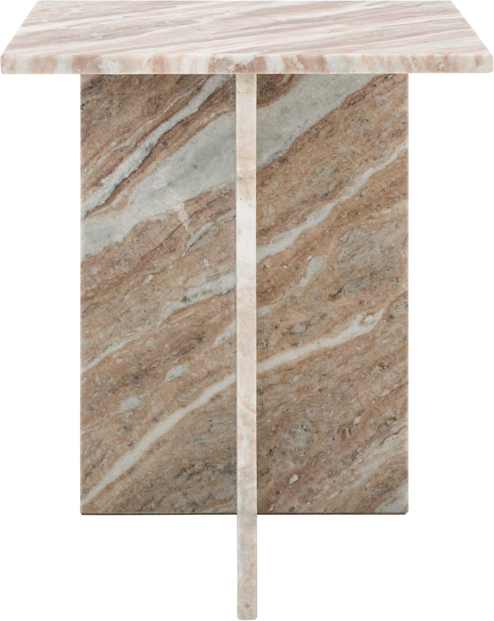 SAFAVIEH Couture Collection Adriano White/Brown 2-Leg Marble Accent Table (Fu...