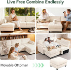 109'' Modular Sectional Sofa, L Shaped Couch with Storage Ottoman, Comfy Cloud Sofa with Deep Seat, 4 Seat Convertible Sectional Couches for Living Room (Beige, High Legs 3.15'')