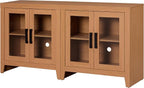 WAMPAT Farmhouse TV Stand for TVs up to 65”, Rustic Wood Entertainment Center with Adjustable Shelf, Glass Doors & Storage, Media Console Cabinet for Living-Room, Bedroom, Mocha
