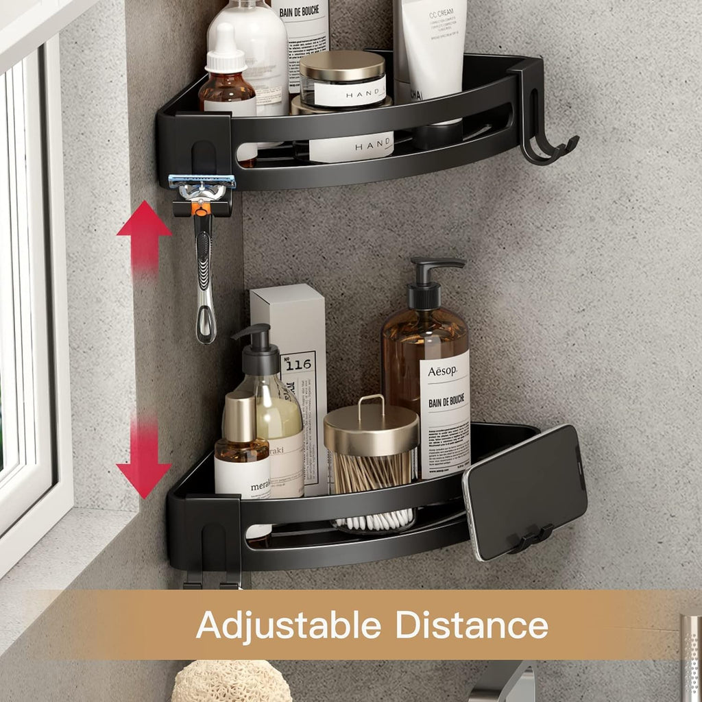 VOLPONE 3-Pack Black Triangle Shower Caddy, 3-Tier Corner Shelves, Rustproof Shower Storage Rack, Drill Free Wall Mount Shower Organizer, 40lbs Load Capacity