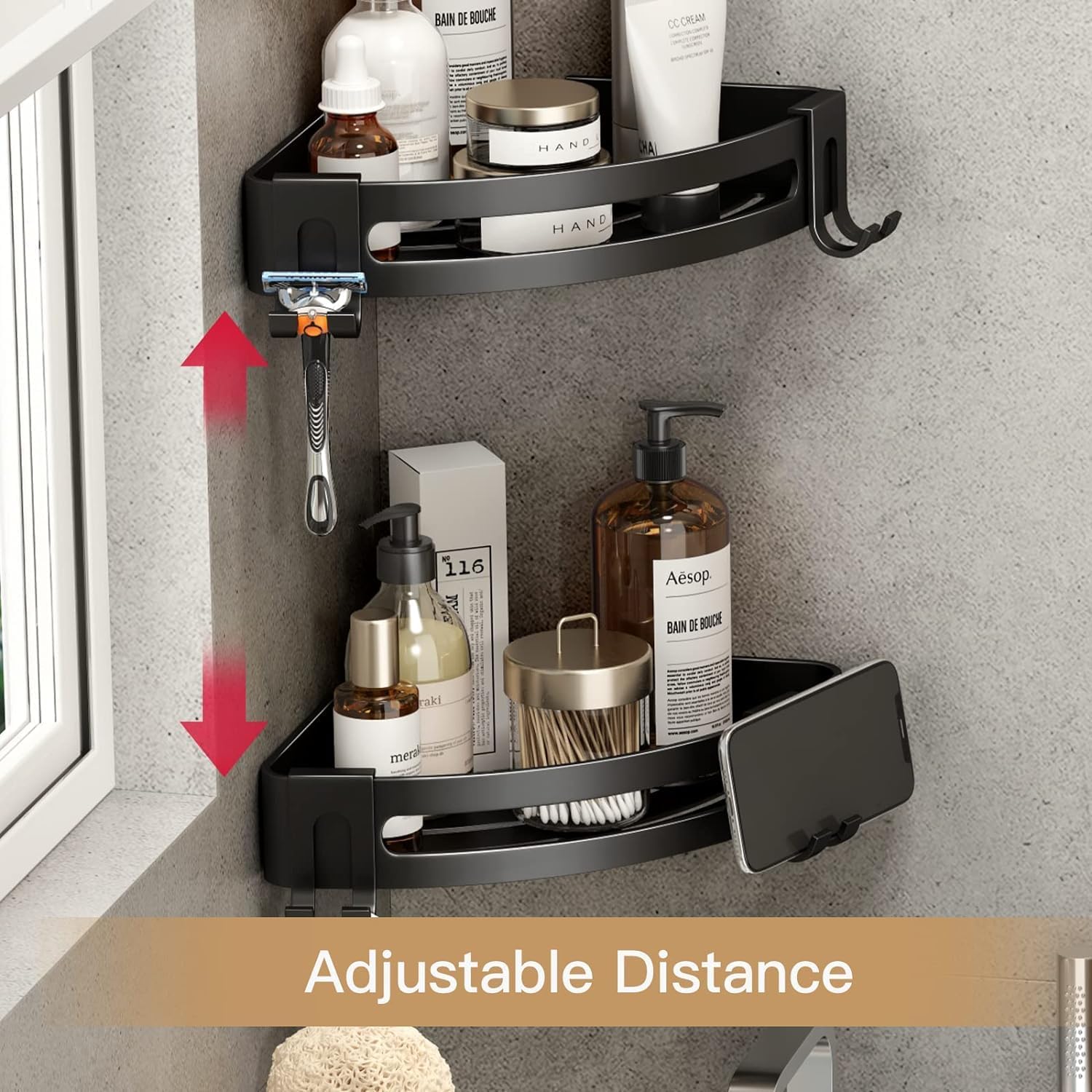 VOLPONE 3-Pack Black Triangle Shower Caddy, 3-Tier Corner Shelves, Rustproof Shower Storage Rack, Drill Free Wall Mount Shower Organizer, 40lbs Load Capacity