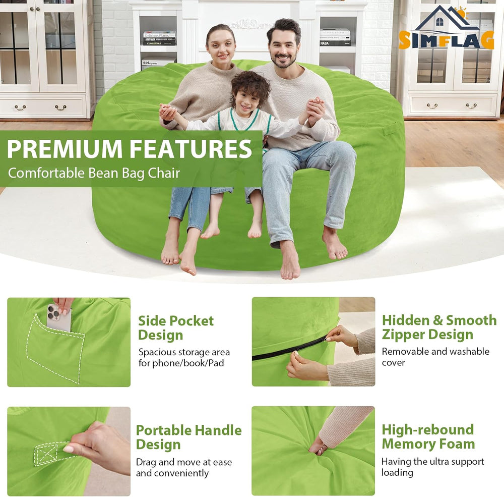 5FT Bean Bag Chair, Large Bean Bag Chairs with Memory Foam Filled, Fluffy Bea...