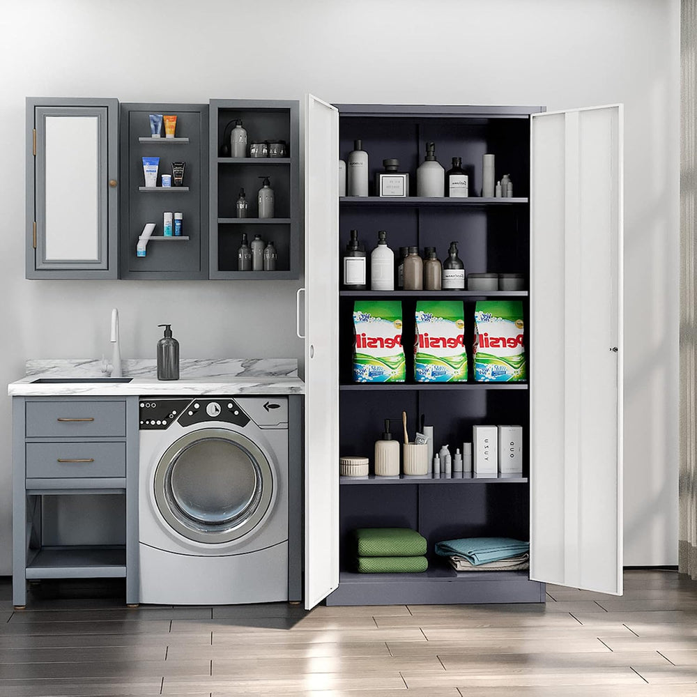 MIIIKO Metal Cabinet with Doors and Shelves, Tall Filing Cabinet for Home Off...