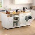 DWVO Rolling Kitchen Island with Double Tilt Out 10 Gallon Trash Can Cabinet Power Outlet