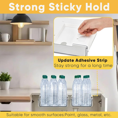 2 Pack Under Desk Hanging Drawer Slide Pull Out, Attachable Clear Acrylic Storage Tray, Easy Hidden Self Adhesive Mount Cabinet Shelf Holder for Tables, Home & Office, Counters, Workstation