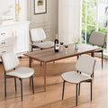Dining Chairs Set of 4, Mid-Century Modern Upholstered PU Leather Chairs with Walnut Bentwood Back and Metal Legs Adjustable Feet for Kitchen Dining Room, Off-White Shell Strips