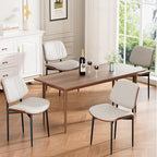 Dining Chairs Set of 6, Mid-Century Modern Upholstered PU Leather Chairs with Walnut Bentwood Back and Metal Legs Adjustable Feet for Kitchen Dining Room, Off-White Shell Strips