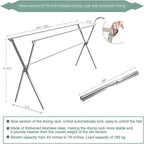 Clothes Drying Racks Outdoor, Updated Version,Stainless Steel Laundry Drying Rack for Indoor Outdoor and The Balcony,Length Adjustable Saves Space,with Windproof Hooks