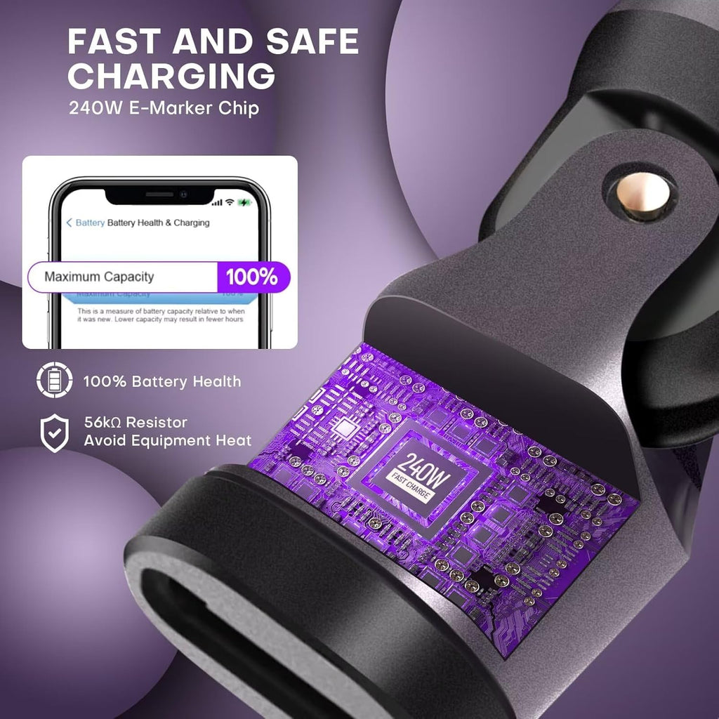 USB C Magnetic Adapter 240W, Can Be Type-C Cord Into Right Angle Magnetic USB C Charging Cable, Magnet Charger USBC 90 Degree Adapter 180 OTG Tips for iPhone 17/16/15 Tablet(4 Pack Purple)