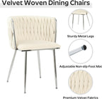 Silver Glass Round Dining Set for 4, 36'' Modern Minimalist Luxury Circle Dinner Room Set, 5 Piece Clear Glass Circular Kitchen Table with Ivory Woven Chair Set, for Small Apartment Home