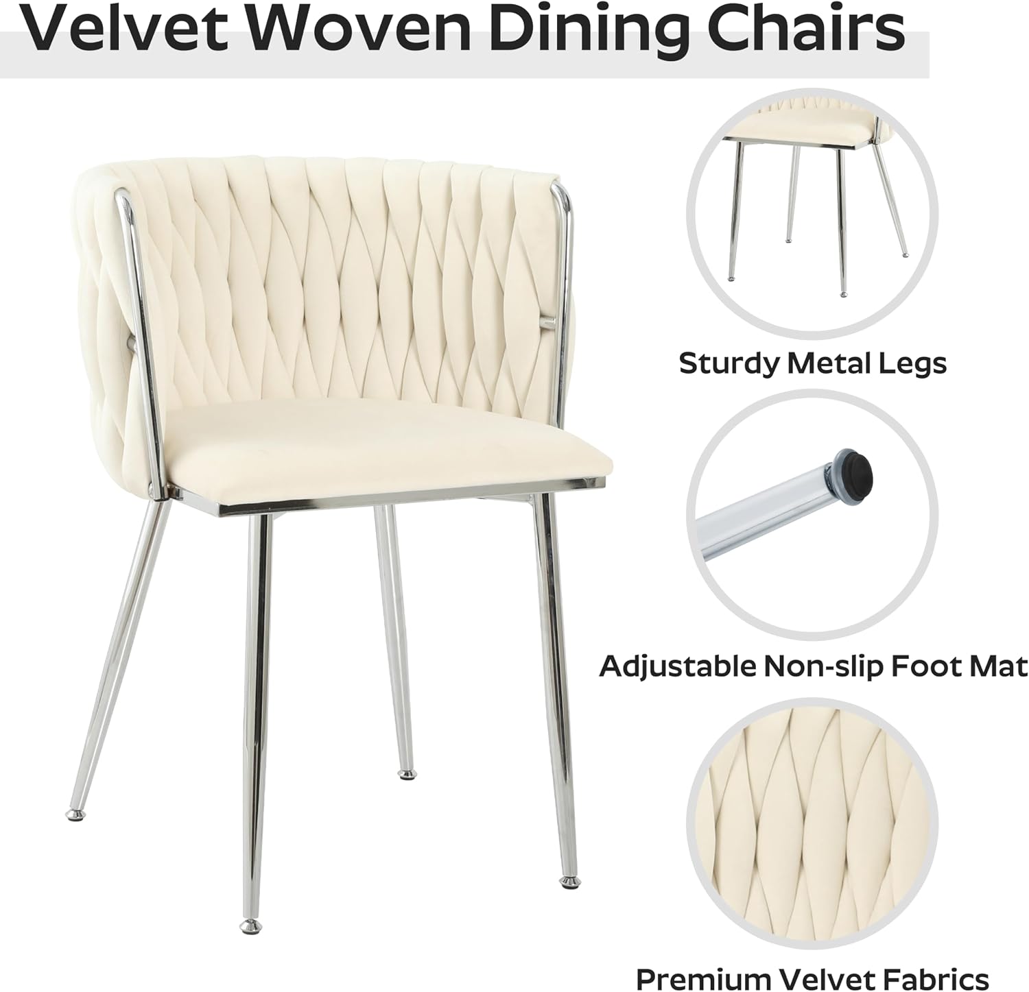 Silver Glass Round Dining Set for 4, 36'' Modern Minimalist Luxury Circle Dinner Room Set, 5 Piece Clear Glass Circular Kitchen Table with Ivory Woven Chair Set, for Small Apartment Home