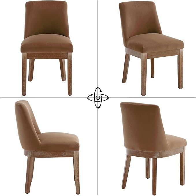 HNY Modern Dining Chairs Set of 4 with Comfortable Back Support, Farmhouse Soft Velvet Upholstered Kitchen Dining Room Chairs with Solid Wood Legs, Armless Accent Side Chairs for Living Room, Khaki