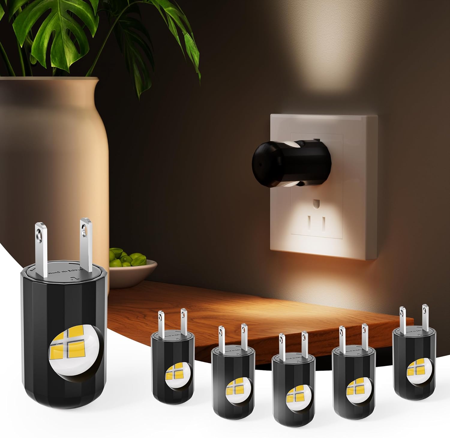 TSEXES 6 Pack LED Night Lights with Dusk to Dawn Sensor, 3000K Soft White, Plug in Wall Night Lights for Kids, Kitchen, Hallway, Bathroom, Bedroom,Non-Dimmable