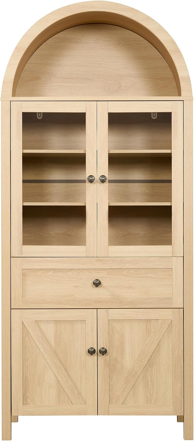 71" Retro Arched Kitchen Pantry Cabinet, Tall Storage Cabinet with Drawe...