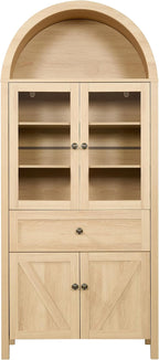 71" Retro Arched Kitchen Pantry Cabinet, Tall Storage Cabinet with Drawer, Wood Cabinets with Doors and Shelves, Standing Utility Cabinets for Kitchen, Dining Room, Living Room (Natural)