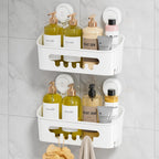 LEVERLOC Shower Caddy Suction Cup 2 Pack, Shower Organizer Removable Bathroom Shelf, Storage Suction Powerful Max Hold 22lbs Bathroom Caddy Waterproof Holder, White