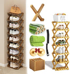 GDSAFS 2-9 Tier Bamboo Shoe Rack, 2026 New Sturdy Foldable Shoe Organizer, High-Capacity No-Assembly Vertical Storage with Anti-Slip Base for Hallway, Bedroom, Corner, Kids' Room (Yellow,7 Layers)