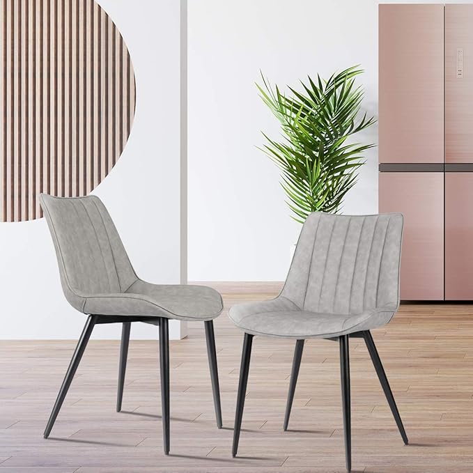 Faux Leather Dining Chairs Set of 2 Mid Century Modern Leisure Upholstered Ch...