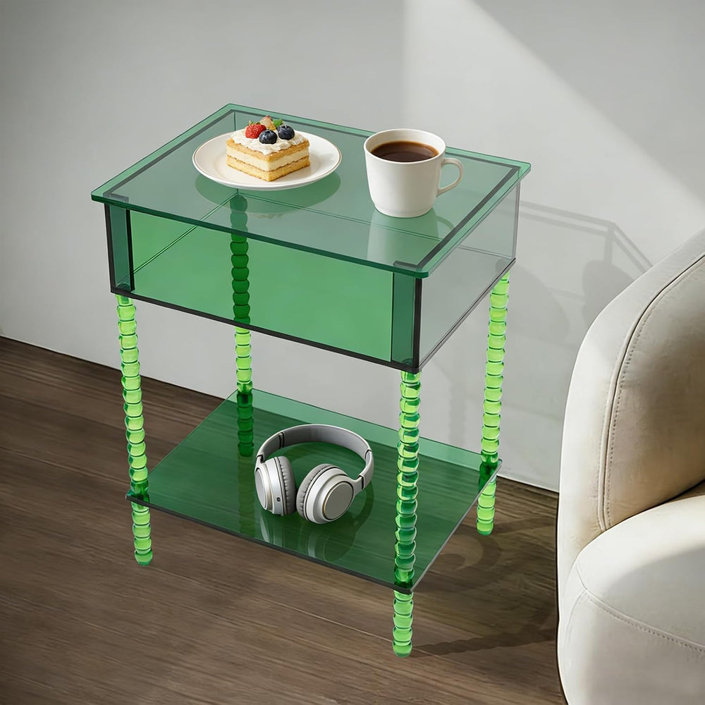 3 Tier Side Table, Acrylic End Table with Storage Shelf, Floorstanding Nights...