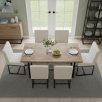 CIMOTA Modern Linen Dining Chair Set of 6, Mid Century Dining Room Chairs Fabric Upholstered Armless Side Chair with Black Sled Base for Dining Room, White Cream 6PCS