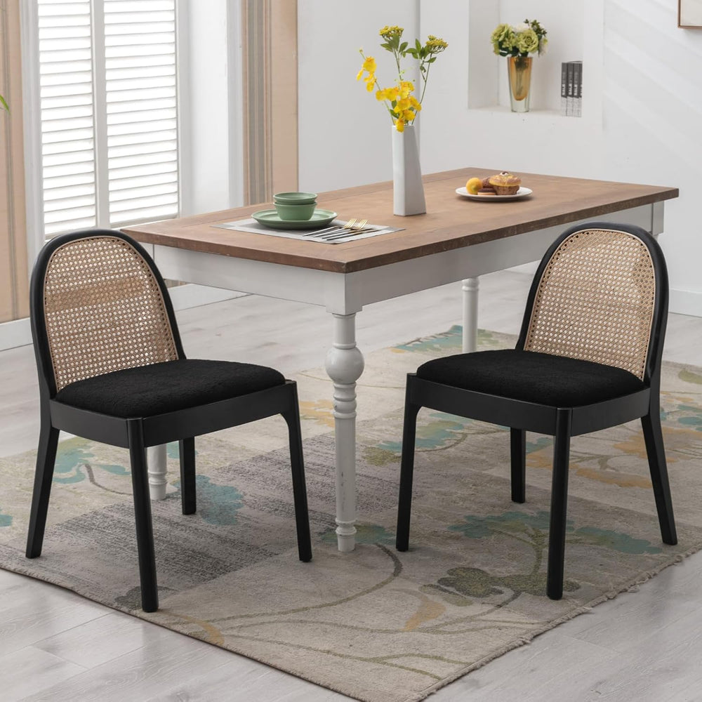 HEAH-YO Rattan Dining Chairs Set of 2, Upholstered Sherpa Dining Room Chairs ...