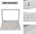 Velvet Ring Display Tray Organizer Box with Transparent Lid, 100 Slot Ring Holder Showcase For Store Display Jewelry Show Home, Ring Organizer For Rings Earrings (Grey)
