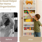 Over The Door Organizer with 4 Side Mesh Pockets, 4 Shelf Capacity Hanging Behind The Door Kitchen Organizers and Storage Suitable for Storing Toys, Shoes, Towels, Lvoy White, 4 Shelf