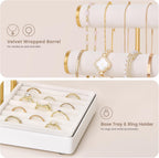 Lolalet Bracelet Display Stand Necklaces Holder, 5 Tiers Jewelry Organizer and Storage Rack with Velvet Slot and Metal Base, for Women Bangles Watches Ring Earrings -White