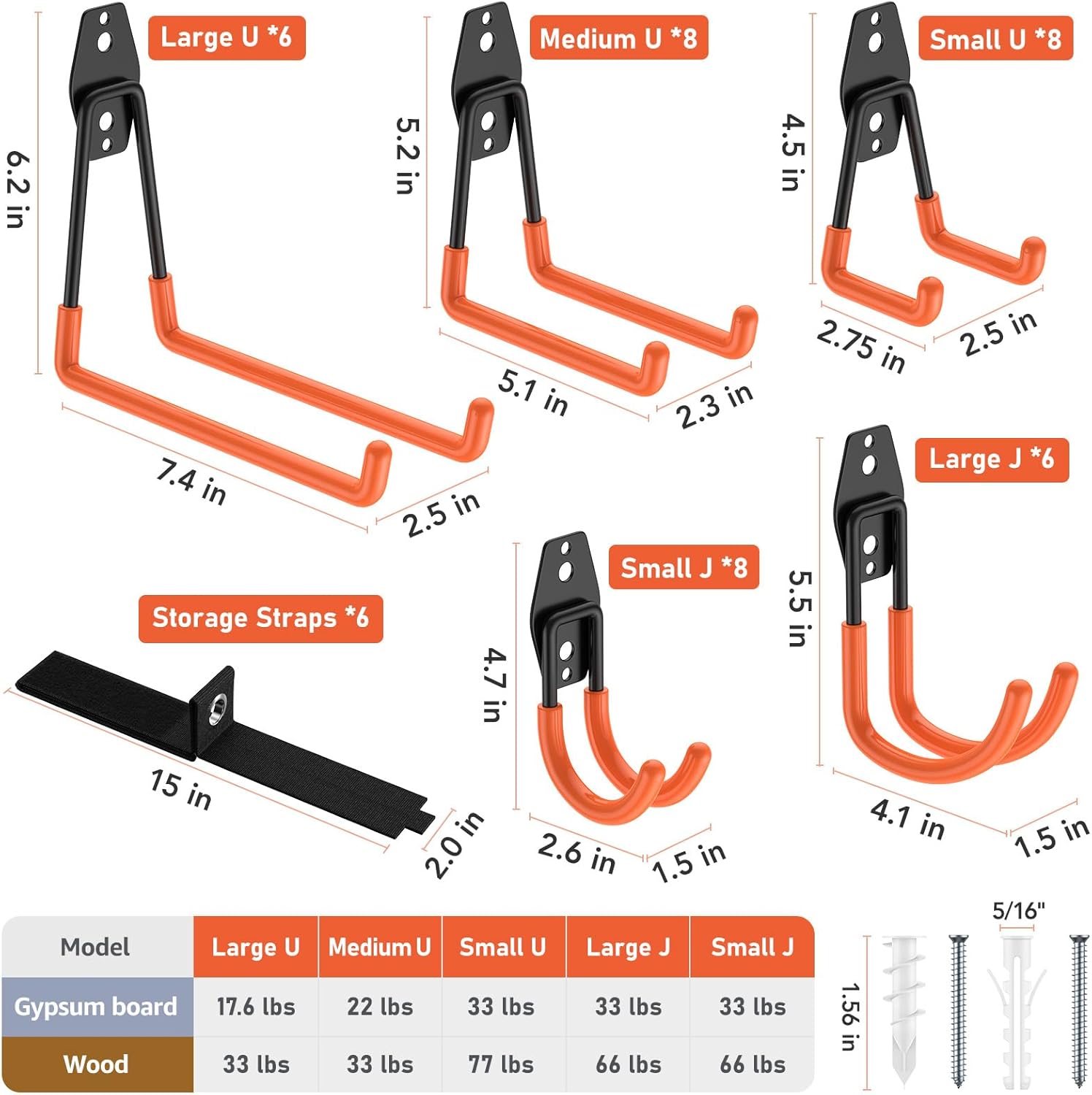 Garage Hooks with Anti-Slip Coating,Heavy Duty Wall Mount Storage Hooks for Hanging Bike,Hose,Ladder,Yard,Garden Tools (42 Pack Orange)