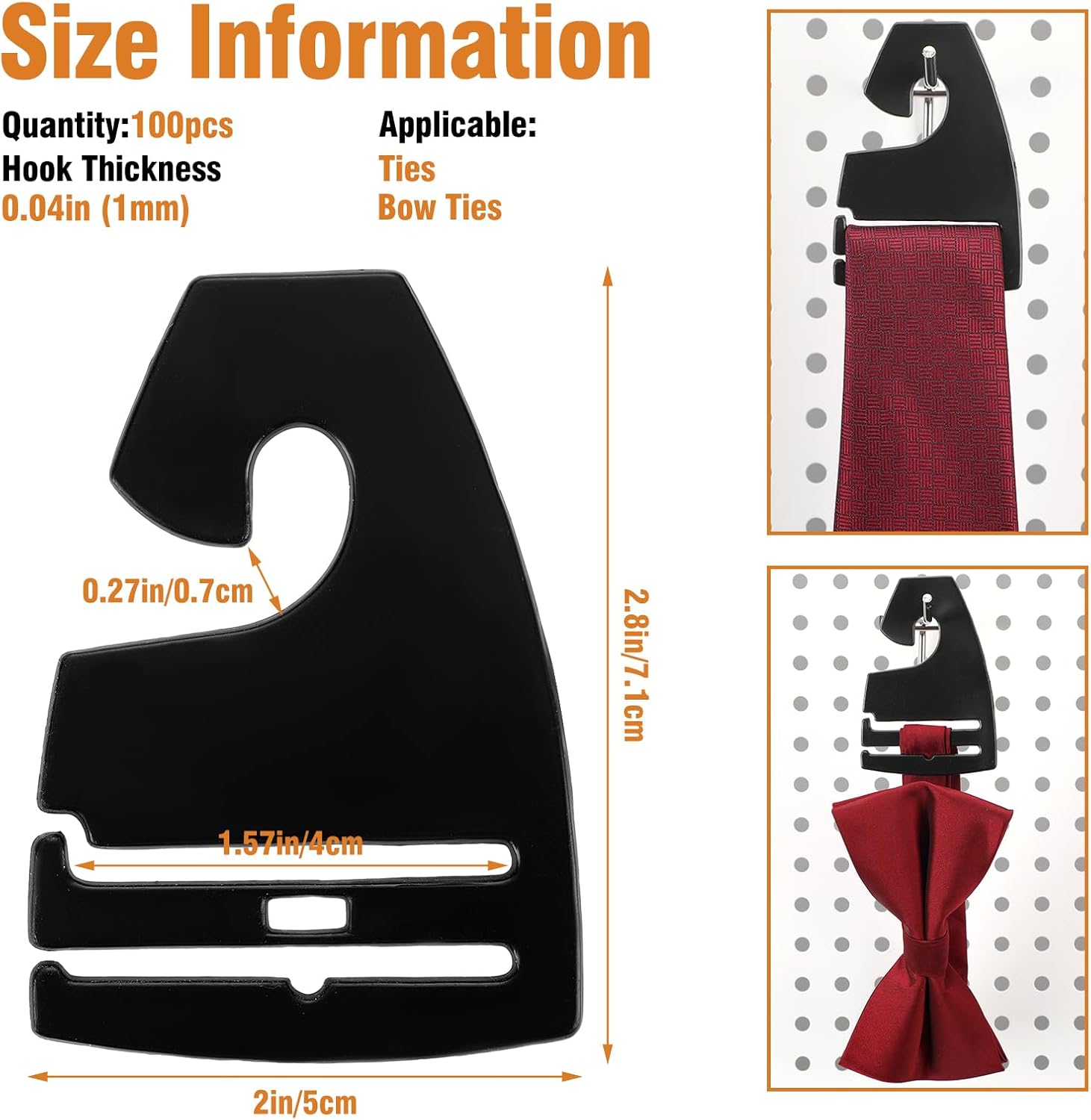 Maxdot 100 Pcs Tie Hangers, Plastic Neck Tie Holders for Display, Black Necktie Hook Hangers for Men Retail Closet, 2.8 x 2 inches