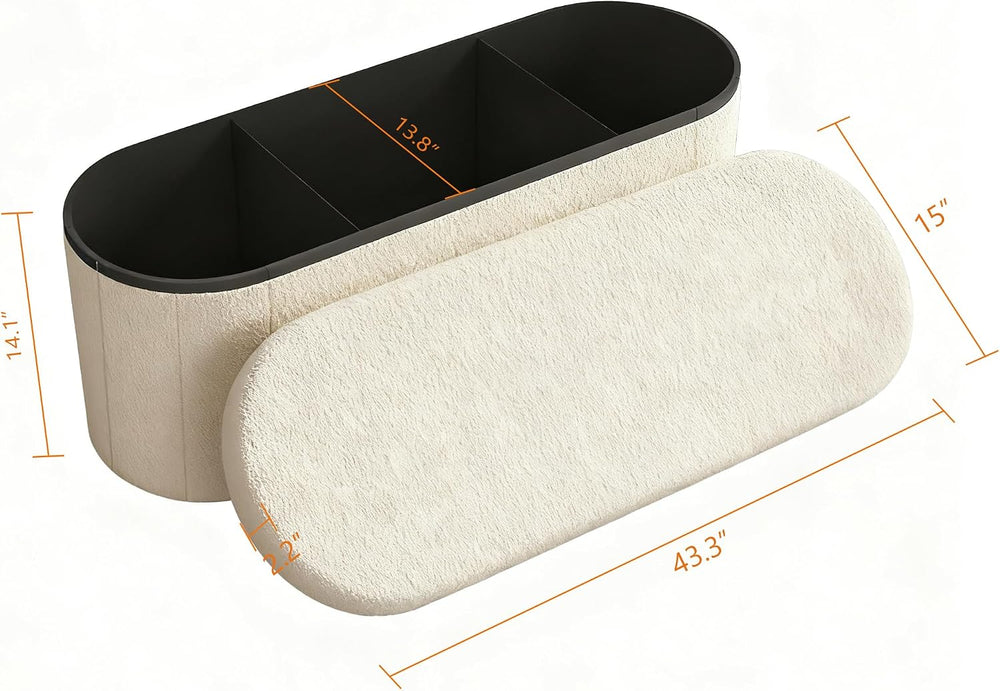 GLAXYFUR Oval Ottoman with Storage for Living Room, Sherpa Bench, Beige | 43....
