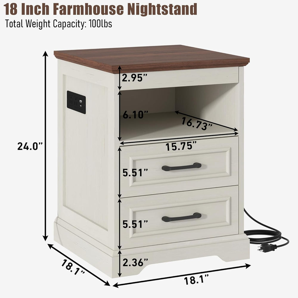 Gadroad 18" Farmhouse Accent Nightstand with Charging Station, End Table...