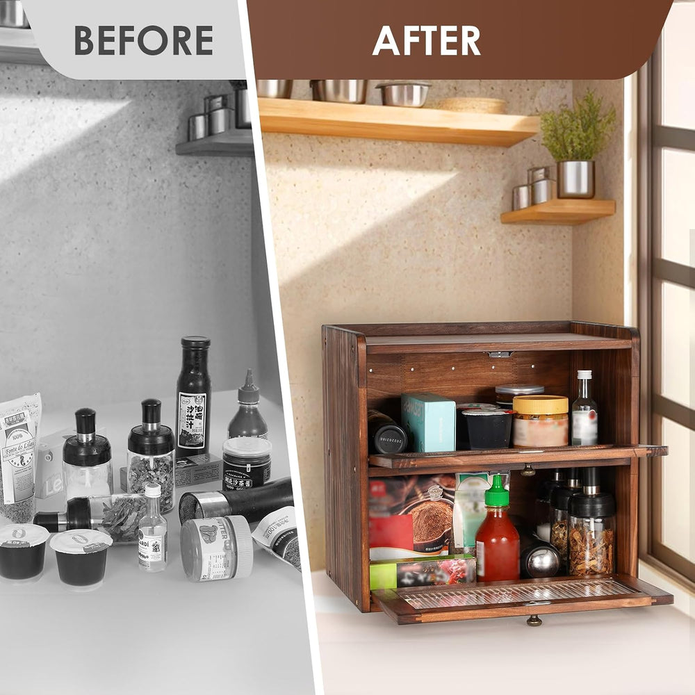 Sunhoo Bread Box for Kitchen Countertop Wooden Bread Storage Container Bin 2 ...