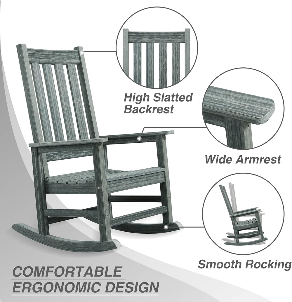 Oversized Outdoor Rocking Chair, HDPE 350lbs Heavy Duty Porch Rocker with Hig...
