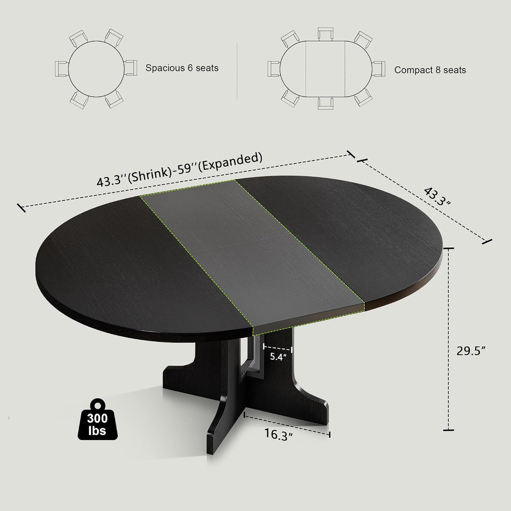 Feonase 43.3-59" Round Extendable Dining Room Table for 4-6, Modern Oval...