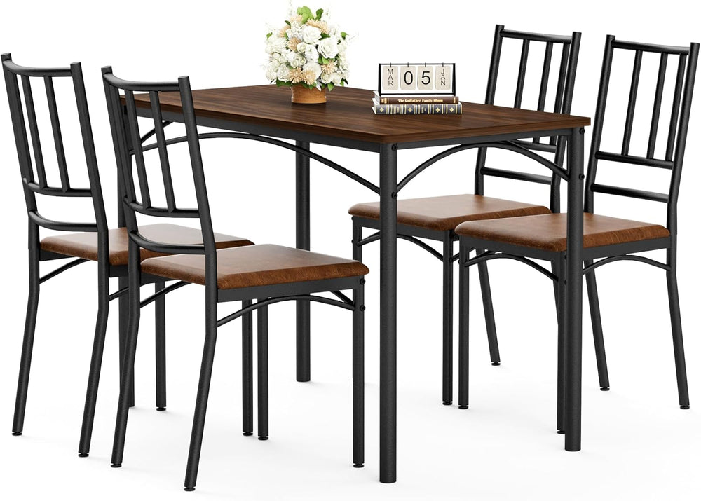 Dining Table Set for 4, Industrial Kitchen Table Set with 4 Upholstered Chair...