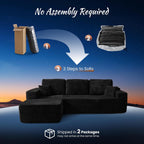 ovios 104" Cloud Boneless Couch with Glitter Fabric, Moudular Sectional Sofa with Deep Seat, No Assembly Required, Modern Minimalist L Shaped Couches with Chaise for Living Room, Black