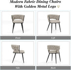 KCC Fabric Dining Chairs Set of 2, Modern Dining Chair with Metal Legs, Woven Upholstered Dining Chairs for Dining Room, Kitchen, Vanity, Living Room (Beige)
