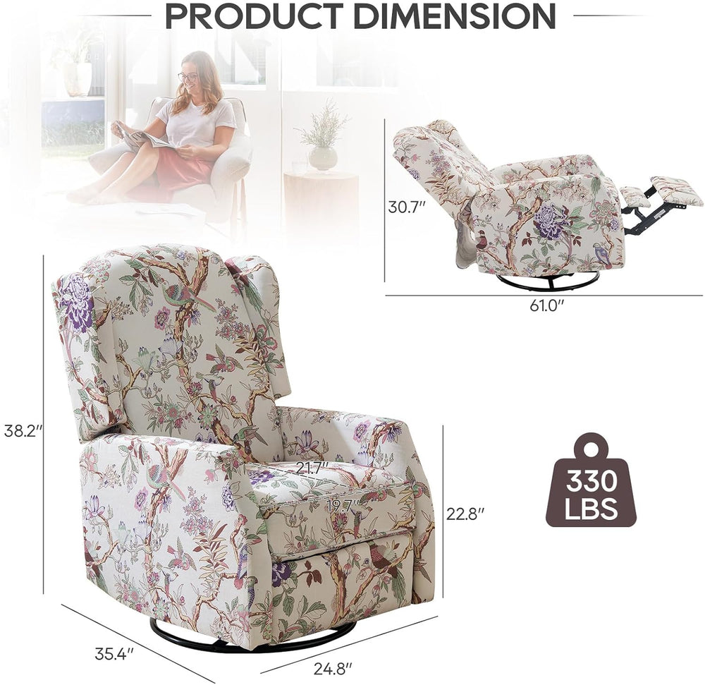 Swivel Rocker Recliner,Wingback Recliner Chair,Floral Accent Chair Fabric Cha...