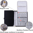 Teamoy Velvet Travel Jewelry Roll, Jewelry Storage Bag Organizer for Necklaces, Earrings, Bracelets, Rings, Brooches and More, Compact and Easy to Carry (Large, Velvet- Black)