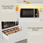 Kitchen Island with Storage, Island Table for Kitchen with Power Outlet & LED Light, Rolling Buffet Cabinet with Fluted Sliding Door, 2 Drawers, Large Countertop, White